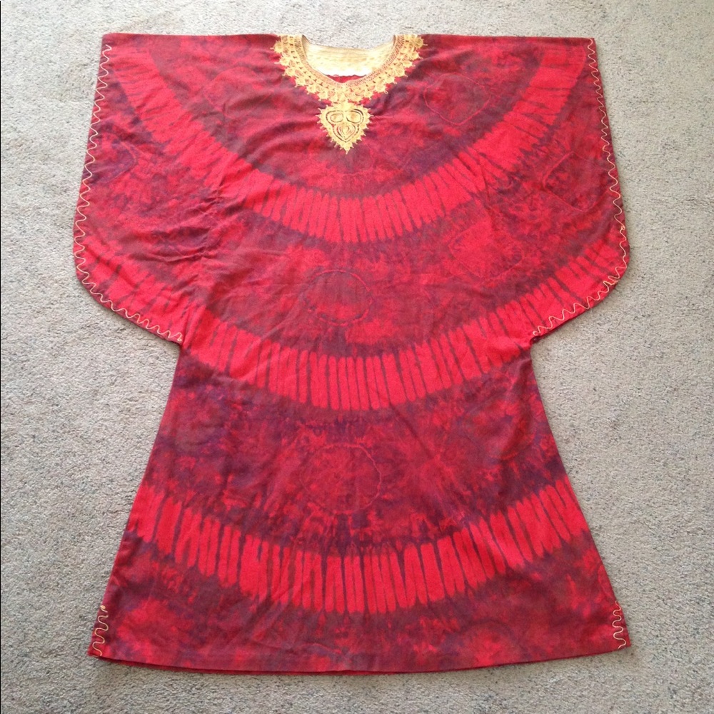 VINTAGE Caftan Midi Dress Costume Red Gold Small